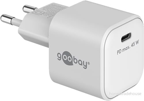 Goobay 65332 USB C PD Nano Quick Charger snabbladdare (45W) / Mobile Phone Charger/Strömadapter för iPhone laddningskablar och andra mobiltelefoner/Power Plug C/Vit 4040849653322