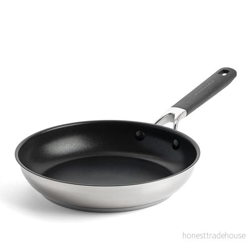 KitchenAid Klassisk rostfritt stål PFAS-fri hälsosam keramisk non-stick 24 cm stekpanna stekpanna, klädd, induktion, stay-coolt handtag, ugnssäker upp till 160C, silver 4895156697909