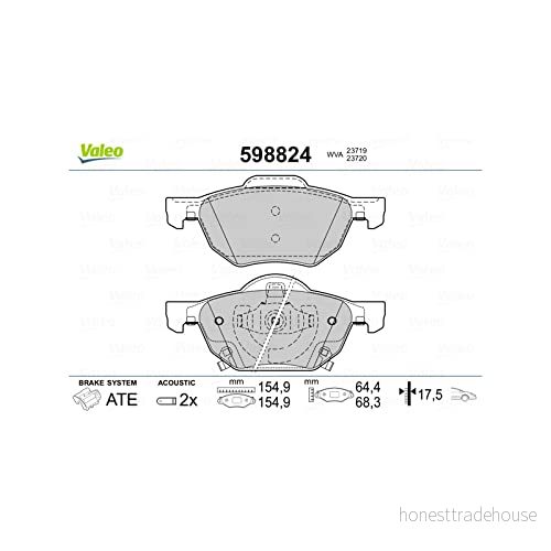 VALEO 598824 Jeu de plaquettes frein Essieu avant contact signal d'usure inclus avec tôle anti bruit HONDA: Accord 7 Limousine, Tourer 3276425988248
