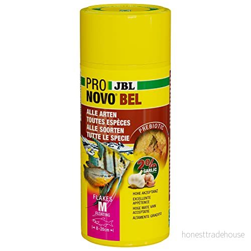 JBL PRONOVO BEL FLAKES, huvudfoder för alla akvariefiskar från 820 cm, fiskfoderflingor, storlek M, 250 ml 4014162311054