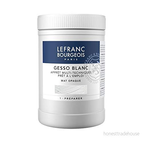 Lefranc & Bourgeois 300656 Gesso, vit, universell grund för akrylfärger, klar att använda, matt ogenomskinlig, duk, papper, sten, trä, gips, 1000 ml kruka 3013643006565