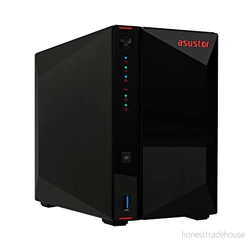 Asustor AS5402T Nimbustor 2 Gen2 Bay NAS nätverksminne hölje, fyrkärnig 2,0 GHz CPU, 4 x M.2 NVMe SSD kortplatser, 2,5 GbE portar, GB DDR4 RAM, spelinspirerad 4710474831494
