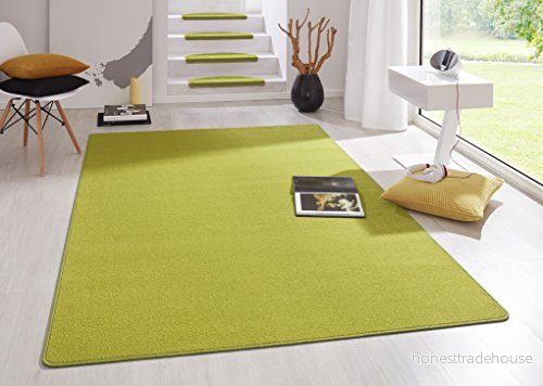 Hanse Home Inomhatta Fancy vardagsrumsmatta enfärgad modern velourmatta för matsal, vardagsrum, barnrum, hall, sovrum, kök grön, 80 x 150 cm 4260525251257