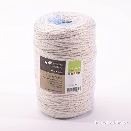 Vaessen Kreativt snöre, vit, 2 mm x 150 m, makramérep i bomullsblandning för trädgårdsarbete, trådpärlor, boho dekor, vänskapsarmband och gör det själv hantverk, m 8716052229505