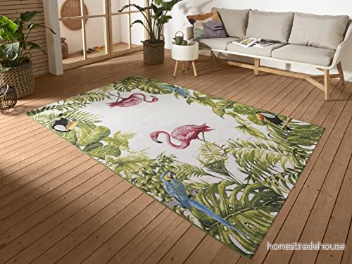 HANSE Home Tropical Birds in och utomhatta platt tyg utomhatta, flamingo djungel palmdesign, Öko Tex väderbeständig UV beständig för balkong, terrass, trädgård, vardagsrum färgglad, 80 4262377774359