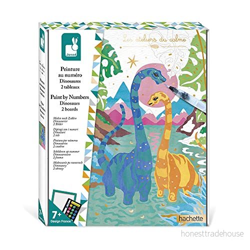 Janod Måla efter siffror dinosaurier set 2 DIY målningar Les Ateliers du Calme Kreativ aktivitet för barn från 7 år, J07982 3700217379827