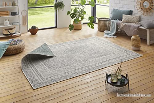 Hanse Home Platt vävd vändbar matta, ram för inomhus och utomhusbruk (100% polypropen, UV väderbeständig, lämplig golvvärme), storlek: 120 x 170 cm, färg: grön/gräddvit 4260659062521