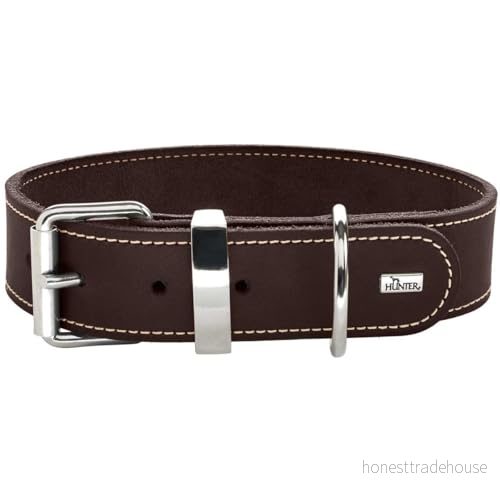 HUNTER AALBORG SPECIAL Hundhalsband, läder, slitstark, bekväm, 60 (M L), mörkbrun 4016739672575