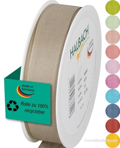 Halbach sidenband Presentband Bredd 25 mm längd m Band tillverkat i Tyskland olika färger och bredder, perfekt för förpackning dekoration, färg: linne 4015275633118