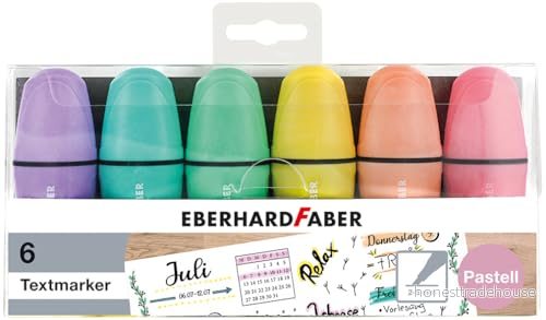 Eberhard Faber 551403 Mini överstrykningspennor med kilspets, pastellfärger, fodral 6 st 4087205514033
