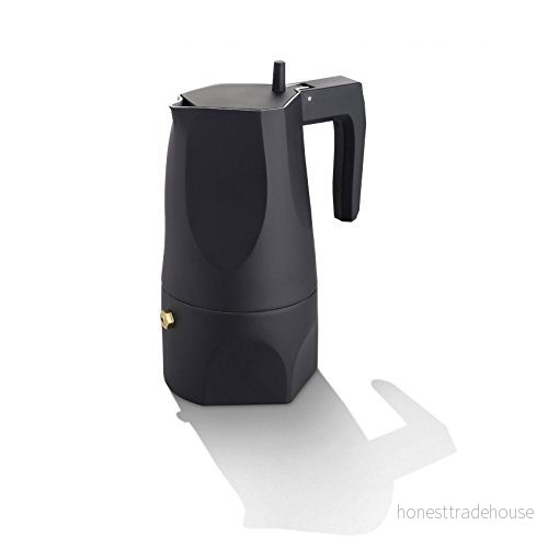 Alessi Ossidiana MT18/3 B designespressomaskin, tillverkad av gjuten aluminium, 3 koppar, svart 8003299403561