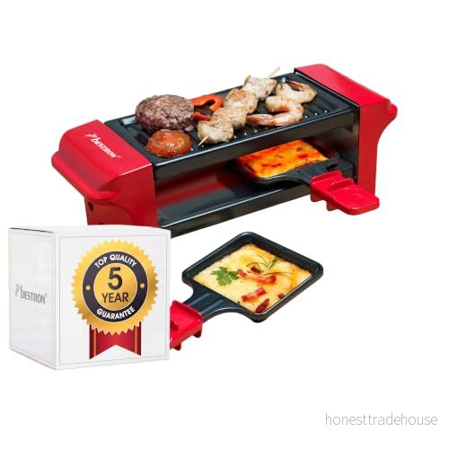 Bestron Mini Raclette, för 1 till 2 personer, non stick beläggning, 350 W, röd/svart 8712184033669