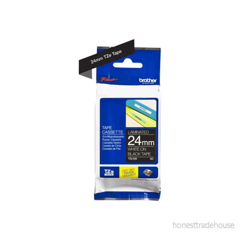 Brother TZe-355 - vit text/svart botten - 24 mm 4977766685856