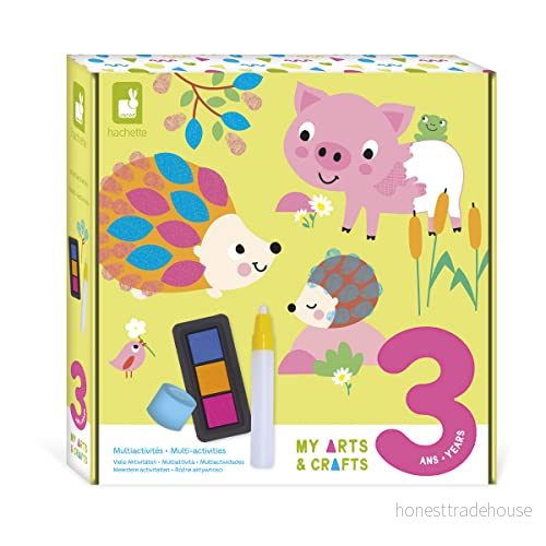 JANOD My Arts & Crafts 3 år kreativ multiaktivitetsbox 8 illustrationer kreativt fritidsset för barn finmotorik och koncentration J07746 3700217377465