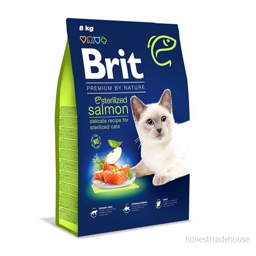Brit Premium by Nature torrfoder för steriliserade katter, smak lax, 8 kg 8595602553259
