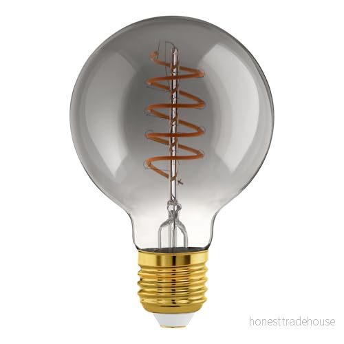EGLO E27 LED lampa dimbar, klotformad glödlampa med spiralfilament, svart transparent vintage ljuskälla i retrodesign, 4 Watt, 100 Lumen, lampor varmvit, 2000 K, Edison G80, Ø 8 cm 9008606228164