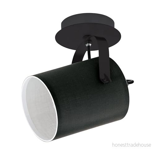 EGLO Taklampa villabat, 1 glödlampa modern, klassisk, takstrålkastare av stål och textil, vardagsrumslampa i svart, vit, kökslampa, plats med E27 sockel 9002759336455