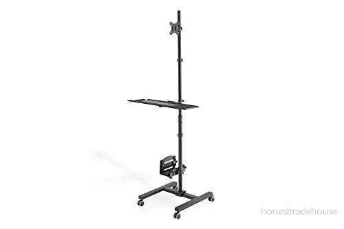 DIGITUS Mobil arbetsstation med individuell höjdjustering för 17" 32" bildskärmar integrerad kabelhantering PC fäste svart 4016032457435
