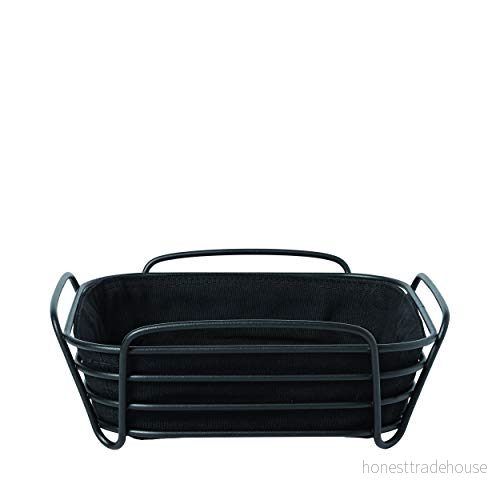 blomus DELARA brödkorg L av pulverlackerat stål, svart, bomullstygväska, trendig och modern design, mångsidig, exklusivt utseende (H/B/D: 9,5 x 25,5 cm, 63872) 4008832638725
