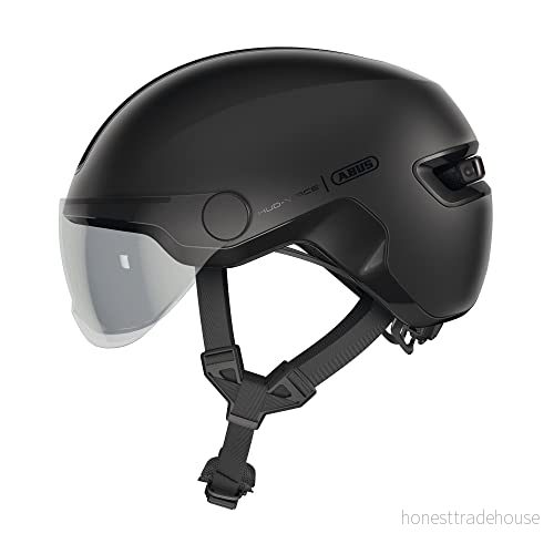 ABUS City hjälm HUD Y ACE snygg cykelhjälm med visir och magnetisk, uppladdningsbar LED bakljus för män kvinnor svart, storlek M 4003318919930