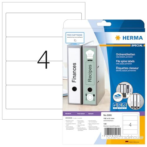 Herma 5095 Mappetiketter A4 - Ogenomskinliga 192x61 mm, 100 etiketter, Vit 4008705050951