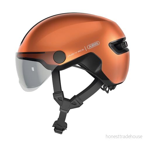 ABUS City hjälm HUD Y ACE snygg cykelhjälm med visir och magnetisk, uppladdningsbar LED bakljus för kvinnor män orange, storlek L 4003318919992