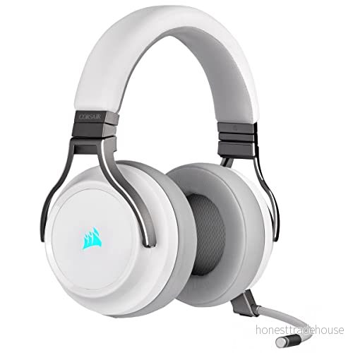 Corsair Virtuoso RGB trådlöst spelheadset med hög Fidelity (7.1 surroundljud, hörlurar minnesskum för hörlurar, mikrofon PC, Xbox One, PS4, Switch och mobil kompatibilitet) vit 843591019255