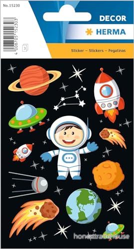 HERMA 15230 djur klistermärke, den lilla astronaut (33 klistermärken, papper, matt) självhäftande, permanent självhäftande motiv etiketter för flickor och pojkar, färgglada 4008705152303