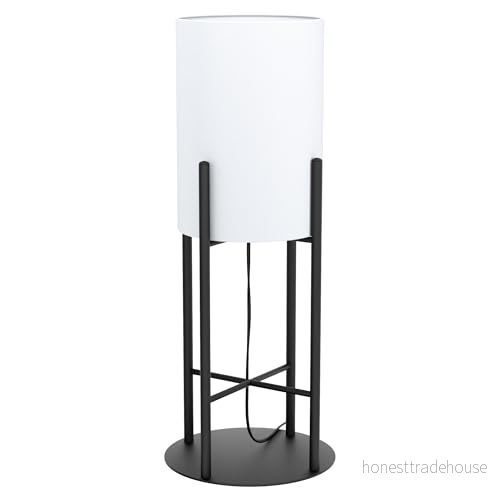 EGLO bord Glastonbury, 1 glödlampa modern, sängbord av stål och textil, vardagsrum i svart, vit, lampa med strömbrytare, E27 sockel 9002759431433