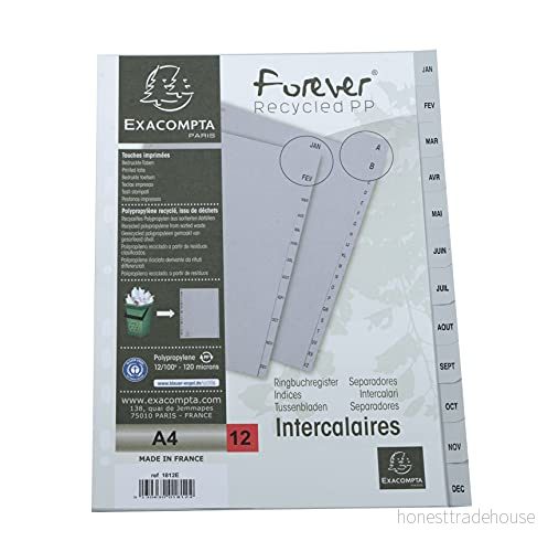 Intercalaires imprimes polypropylene 13x100e 12 positions de janvier a decembre a4 3130630018124