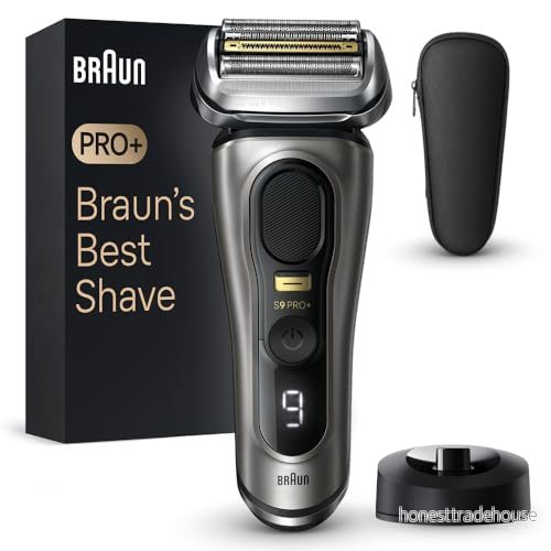 Braun Serie 9 Pro+ elektrisk rakhyvel för män, 5 Pro rakelement och precisionstrimmer långt hår, laddningsstativ, våt torr, 9515S, grafit 7500435218030
