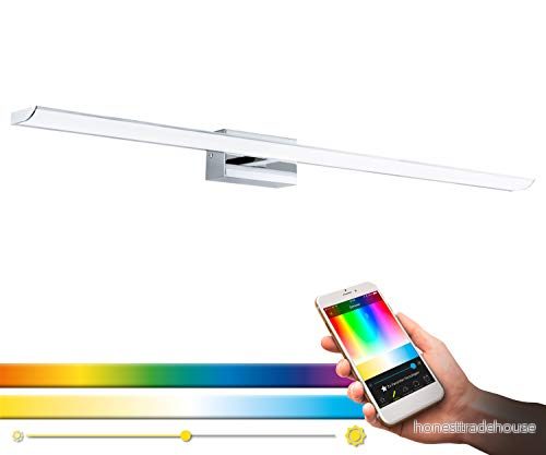 Eglo connect LED vägglampa, Tabiano C, 1 glödlampa spegellampa av stål och plast i krom, vit, badrum med färgtemperaturförändring (varm kall), RGB, dimbar, IP 44, L 90,5 cm 9002759984526