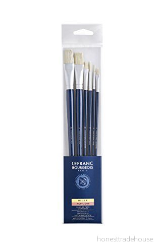Lefranc Bourgeois uppsättning av 3 borstar svinborst långt handtag rund N6/12 PLAT N16/24 USÉ BOMBÉ 3013648101043
