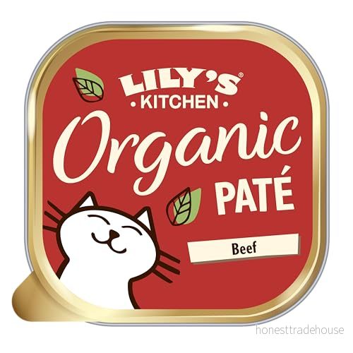 Lily's Kitchen tillverkad med naturliga ingredienser paté i skålen för vuxna katter ekologiskt nötkött, spannmålsfritt recept 19 x 85 g 5060184243926