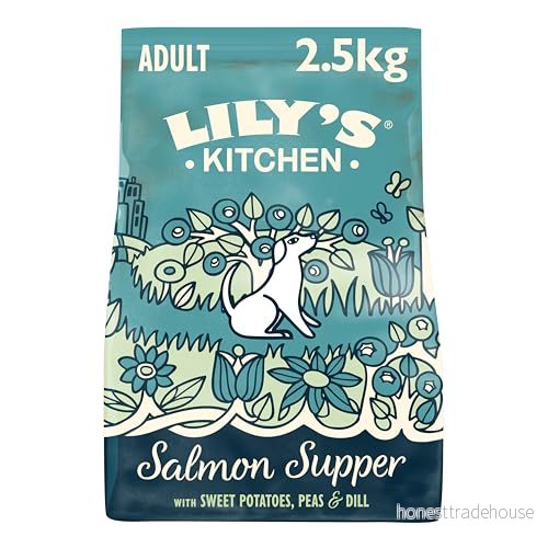 Lily's Kitchen Tillverkad av naturliga ingredienser Torrfoder för vuxna hundar laxkvällsmat balanserad näring 2,5 kg påse 5056273601739