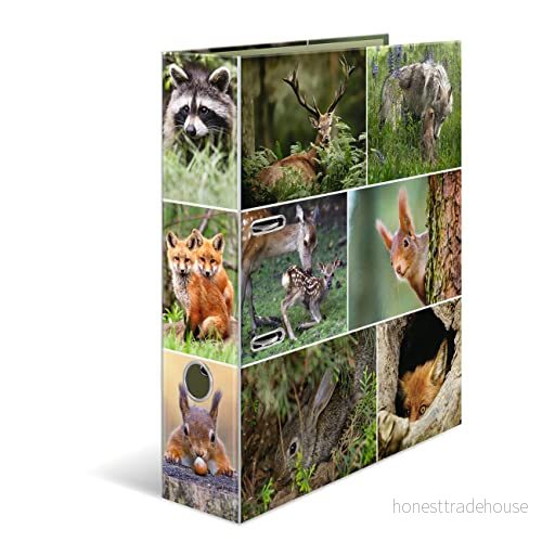 Herma motivmapp DIN A4 Animals, 7 cm bred av stabil kartong med djurmotiv innertryck, ringmappar, mappar, briefordner Kreativ mapp 70 mm breit, Skogsdjur 4008705072021