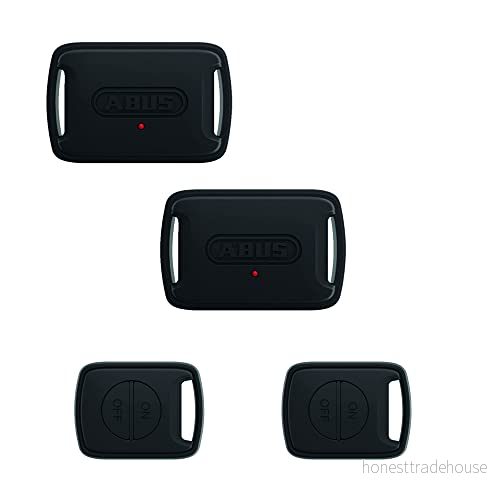 ABUS Larmbox RC uppsättning av 2 mobillarmsystem fjärrkontroll för aktivering och inaktivering säkrar cyklar, barnvagnar, e skoter intelligent 100 dB larm 4003318690587