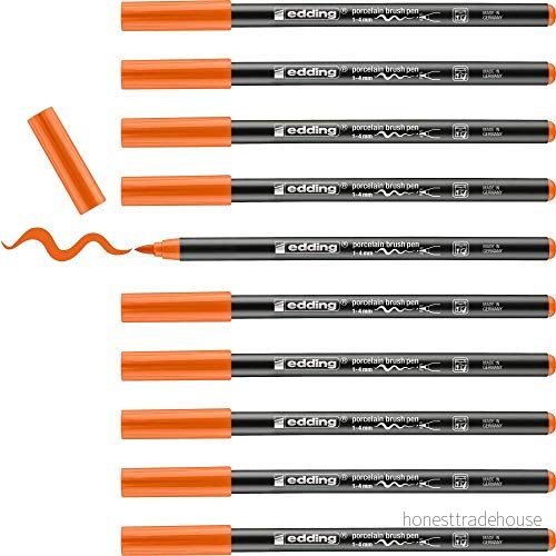 edding 4 200 penselpenna i porslin orange 10 pennor borstspets 14 mm filtpenna för målning och dekorering av keramik, diskmaskinssäker, ljusfast bläck, snabbtorkande 4004764932818
