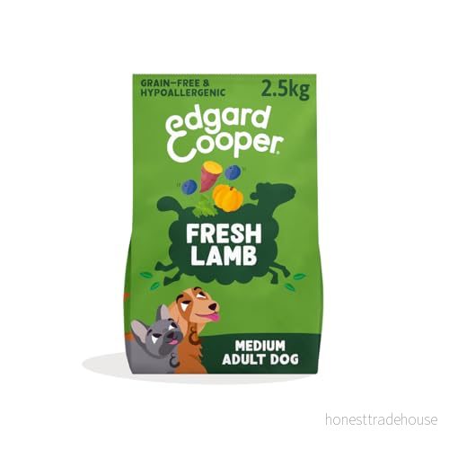 Edgard & Cooper färskt gräs matat lamm torr vuxen hundmat med rödbeta, blåbär, äpple och morot långkokt aminosyror Fri från spannmål Hypoallergenisk 100 % kött 2,5 kg väska 5425039485096