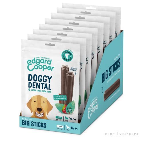 Edgard & Cooper Treats Dental Stick, Big jordgubb och mynta (8 x 7 broderiförpackningar), naturliga tuggpinnar, tandhygien, 1 per dag, låg kalorihalt, lång tuggning, frisk andedräkt 5407007144044