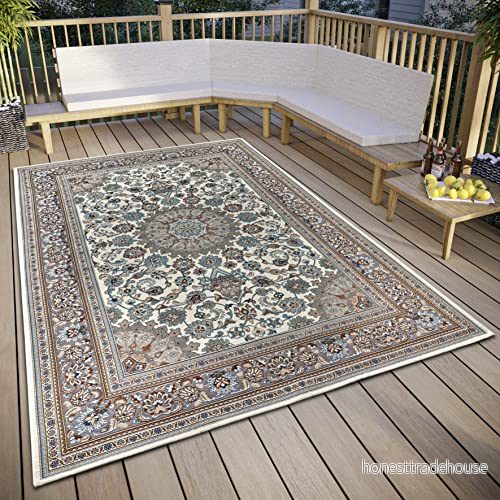 HANSE Home Kadi orientalisk inom /utomhatta, design, klassisk ekologisk väder och UV beständig, balkong, terrass, trädgård, kräm, beige, 120 x 180 cm 4262377777138