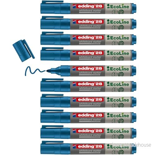 edding 28 Ecoline whiteboardmarker blå låda med 10 pennor rund spets 1,53 mm torkas bort utan vatten för whiteboard, blädderblock, anslagstavla, memo tavla sketcher går att fylla på 4004764918218