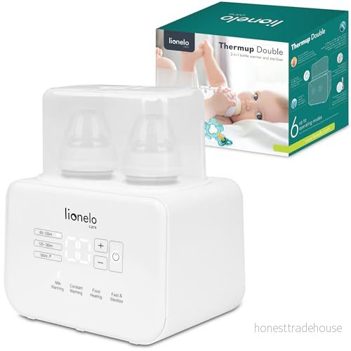 LIONELO THERMUP Dubbel flaskvärmare, 2 flaskor samtidigt, uppvärmning av mjölken på 35 minuter, 6 arbetslägen, funktion sterilisator och defrost, tyst arbete, säker att använda 5903771701471
