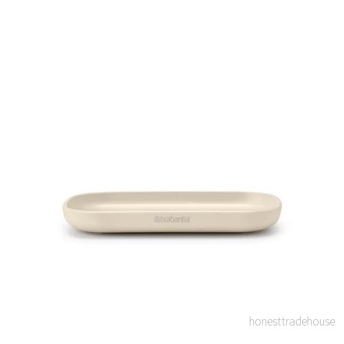 Brabantia ReNew tvålskål tvålhållare med mjuk halkfri bas revben håller tvålen hög och torr repfri korrosionsbeständig badrumstillbehör beige 13,5 x 8 cm 8710755223389