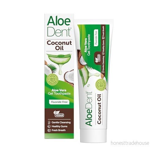 AloeDent Coconut Oil Toothpaste fluoridfri, naturlig åtgärd, vegan, krispfri, SLS fri, trippel action, hälsosamt gummi, 100 ml 5029354012687