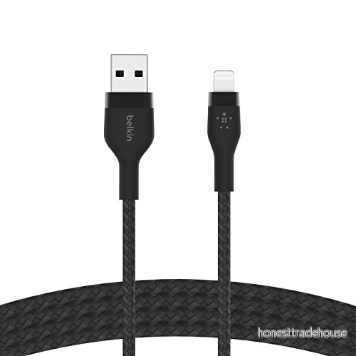 Belkin BoostCharge Pro Flex flätad USB typ A till Lightning kabel (2 m/6,6 fot), MFi certifierad laddningskabel för iPhone 14/14 Plus, 13, 12, Pro, Max, Mini, SE, iPad med mera svart 745883832392