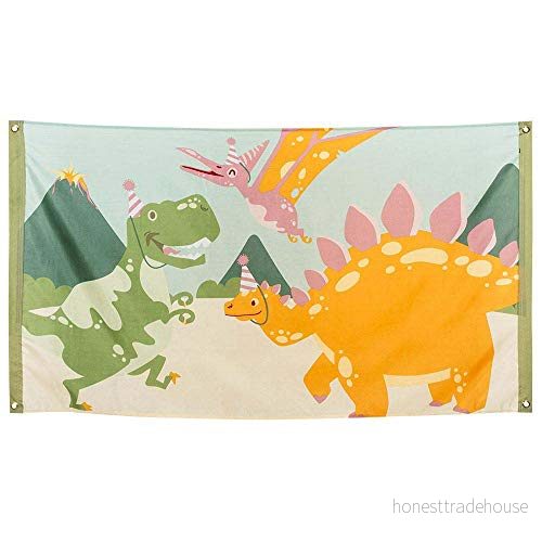 Boland 50052 flagga dino, storlek 90 x 150 cm, polyester, dinosaurier, banderoller, väggdekoration, hängdekoration, barnfödelsedag, temafest 8712026500526
