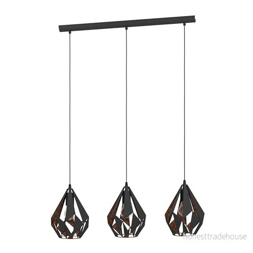 EGLO pendellampa CARLTON 1, vintage taklampa med 3 ljuskällor, retro i metall, färg: svart, koppar, sockel: E27 9002759499914
