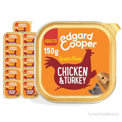 Edgard & Cooper Våtmat för vuxna hundar naturlig spannmålsfri pate burkar 150 g x 11 färsk kyckling och kalkon, hälsosam mat välsmakande balanserad, färskt kött 5425039485713