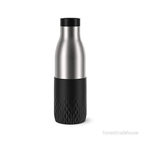 Emsa N31105 Bludrop Sleeve drickflaska 0,5 liter 100% tät Quick Press förslutning Ergonomisk 360 dricknjutning 12 h varm, 24 timmar sval diskmaskinssäker rostfritt stål svart 4009049537368